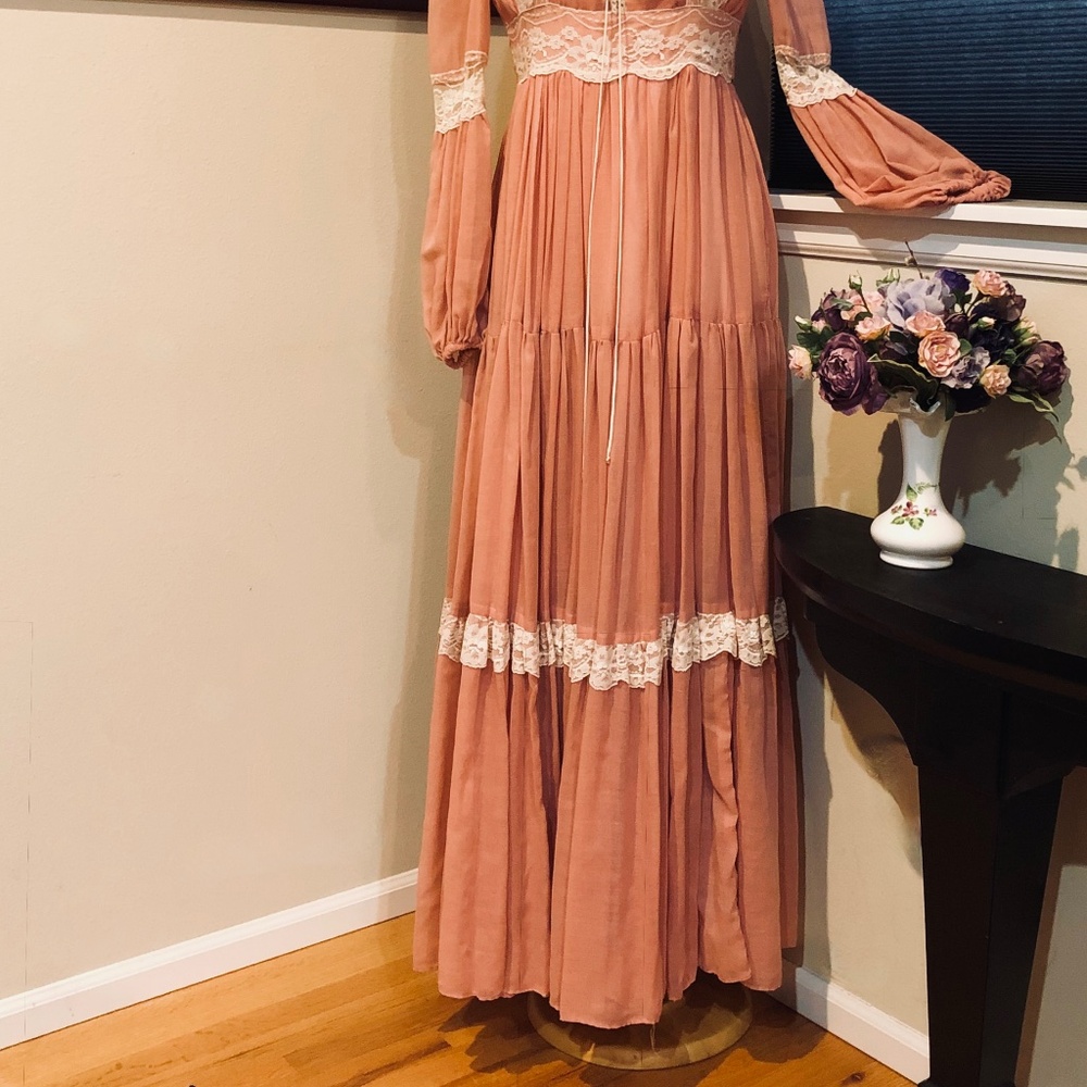Vtg 70s Gunne Sax Victorian Maxi Prairie Corset Dress Rose Pink - Vtg 9 or S - Picture 5 of 15